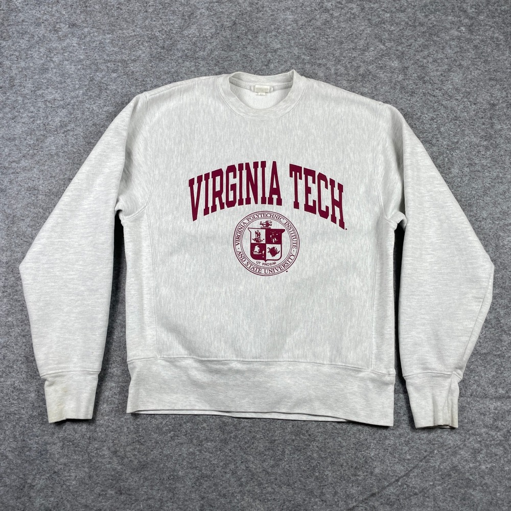 Virginia Tech Sweatshirt Mens Medium Grey Champion Reverse Weave Hokies Crewneck